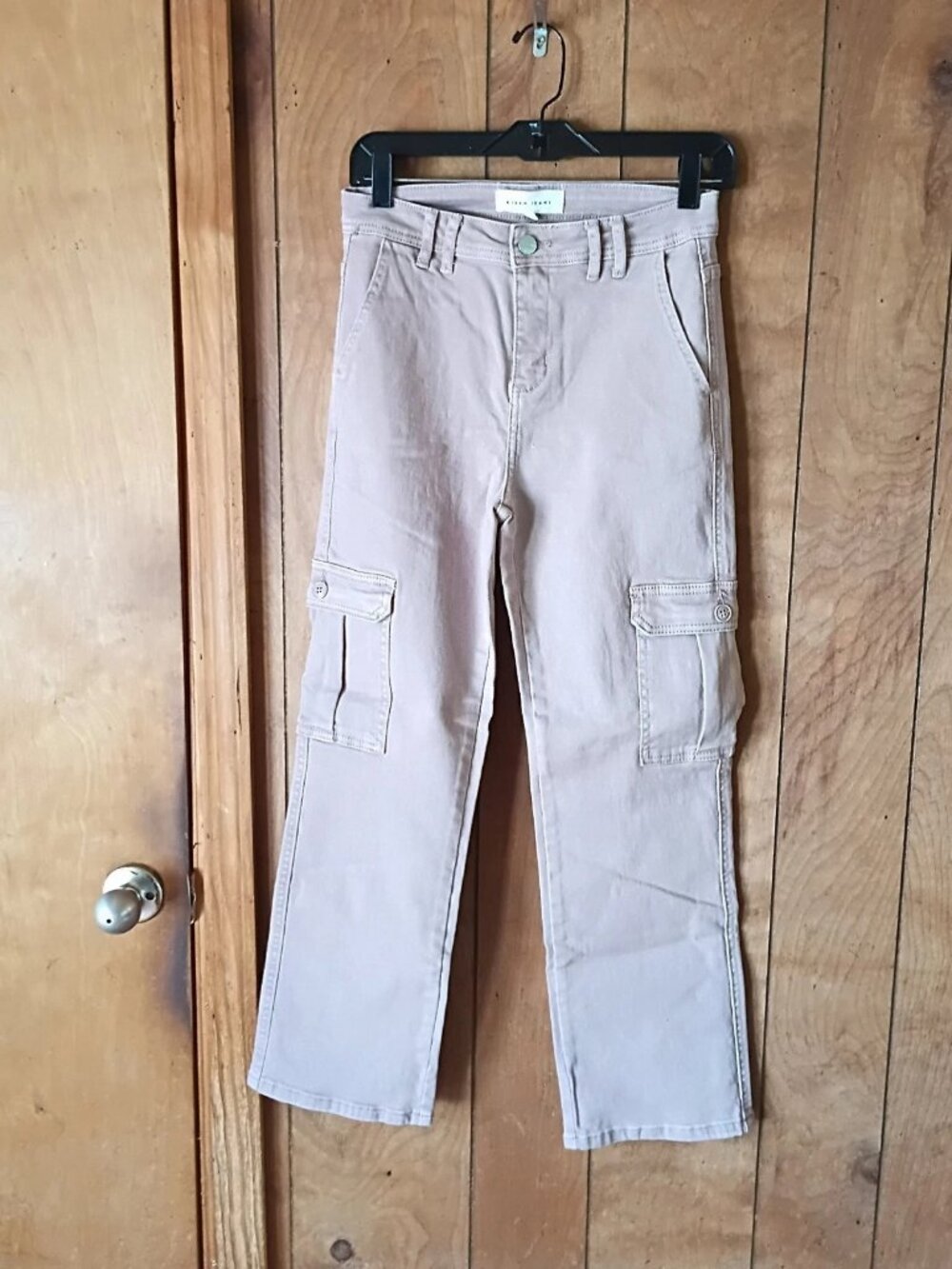 Risen Cargo Jeans Womens Size 3/26 Beige Straight Leg High Rise NWT Cotton